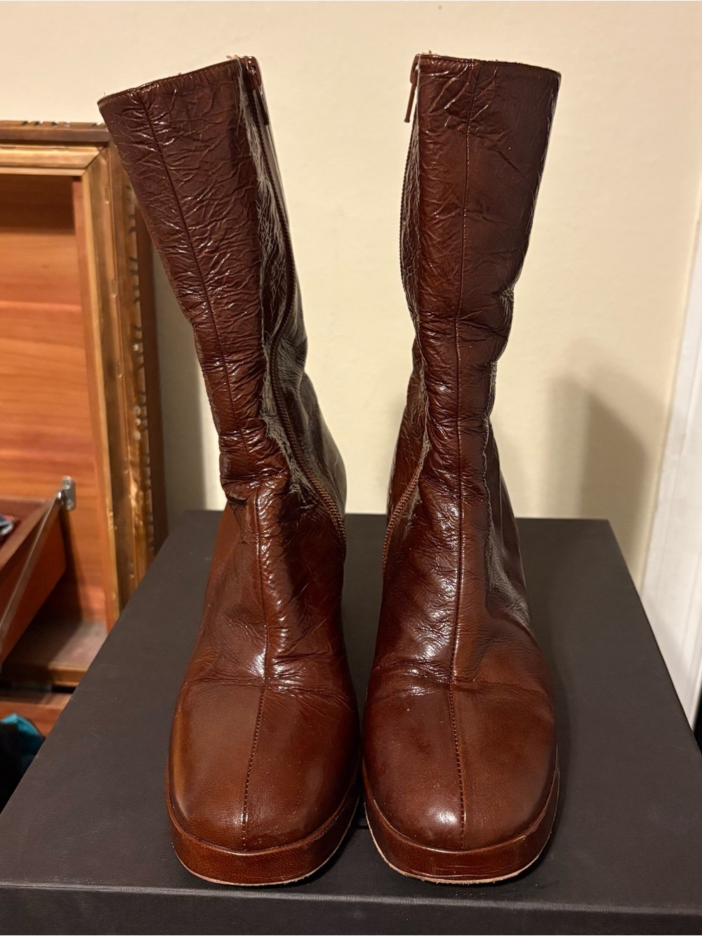 Classic Women's Brown Leather Mid-Calf Boots